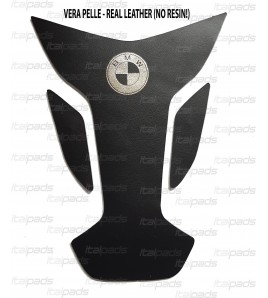 Tank pad in GENUINE LEATHER black / silver for BMW