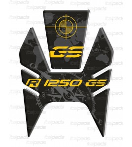 Black and yellow motorcycle tank pad for BMW R1250GS